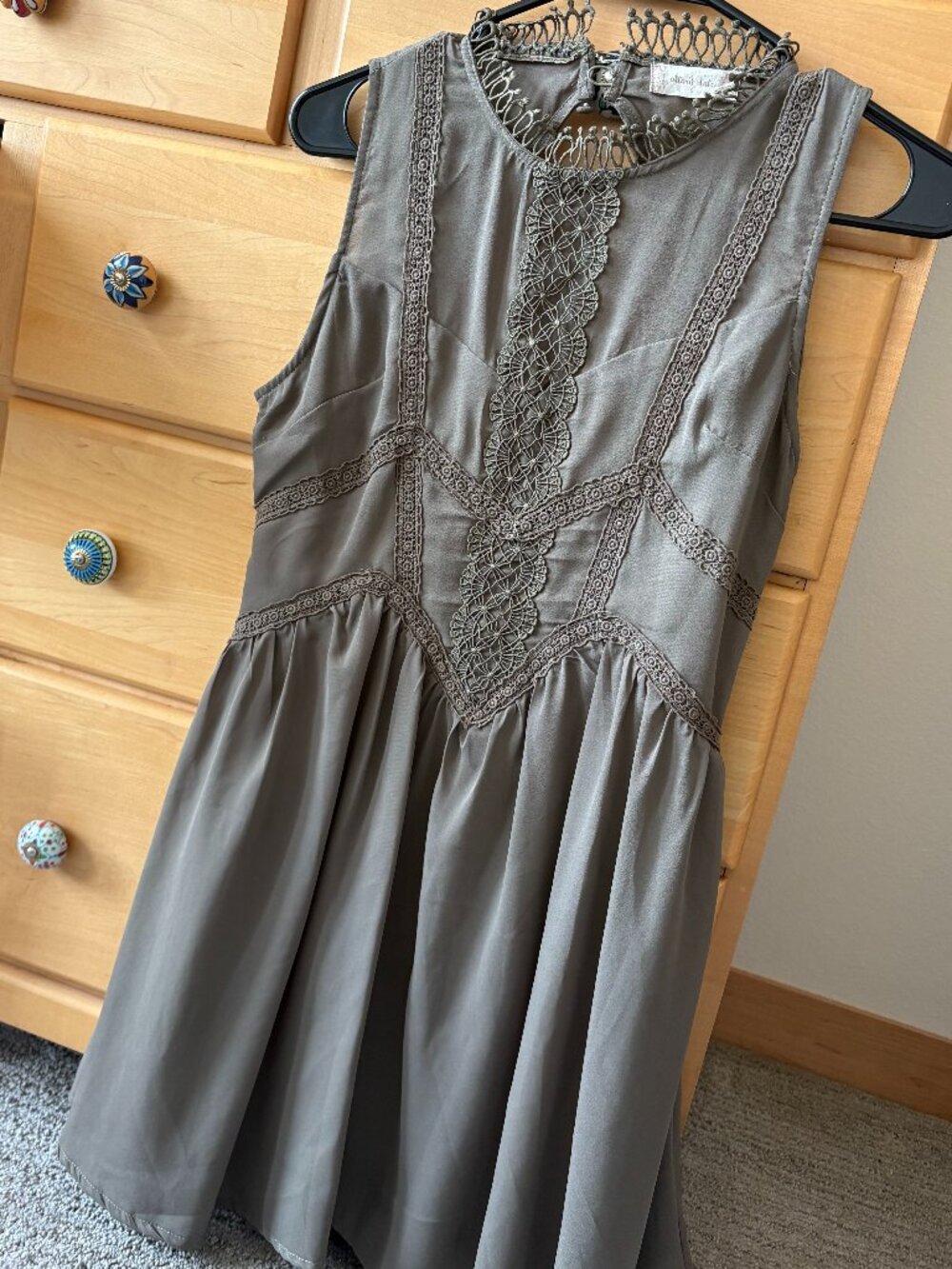 Altar'd State Olive Green Boho Lace High Neck Mini Dress Size Small